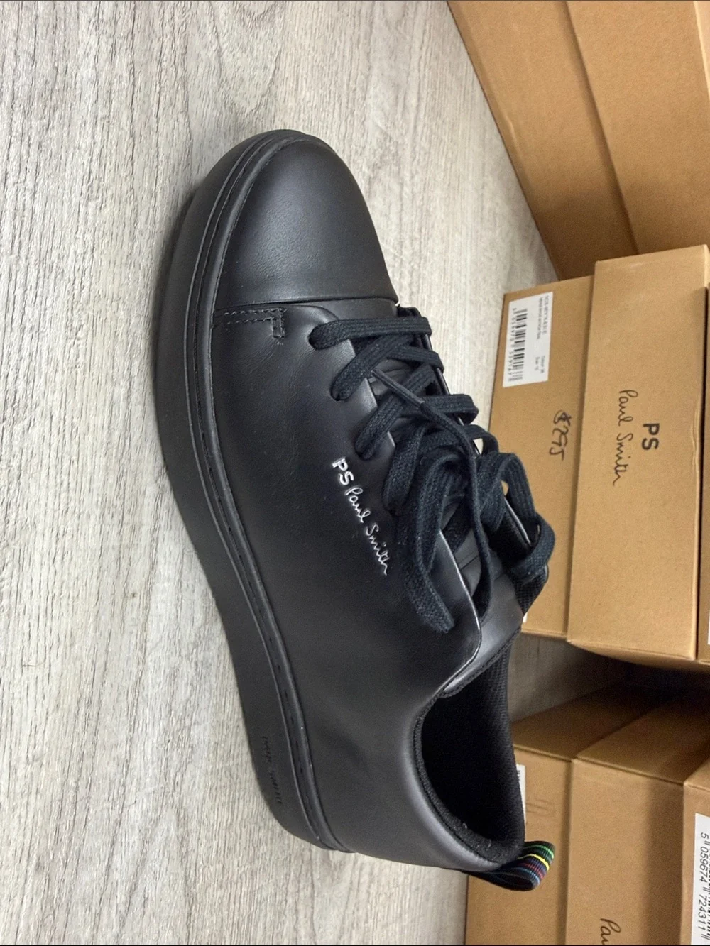 PS Paul Smith Black Leather Low-Top Sneaker with Signature Stripe Heel Tab